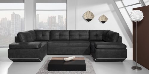 Eladó fekete ‘U’ alakú sarokkanapé